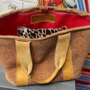 Consuela Tan and Red Tote Bag